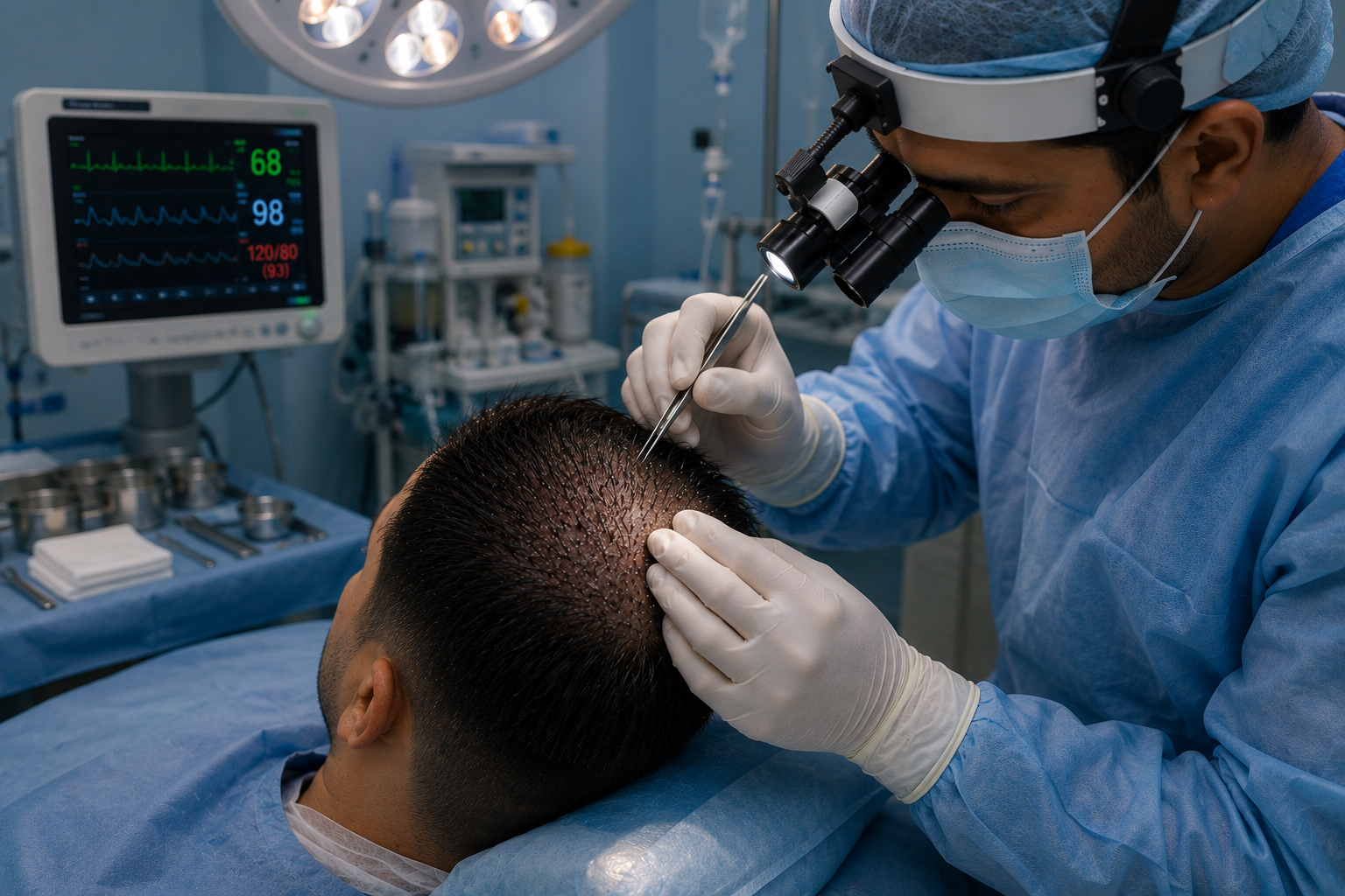 Long hair transplant procedure being performed at Dr Hair